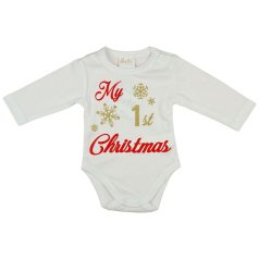   "My first Christmas" feliratos| glitteres hosszú ujjú baba body fehér