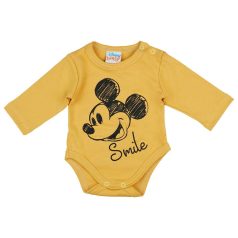 Hosszú ujjú baba body Mickey egér mintával sárga színben