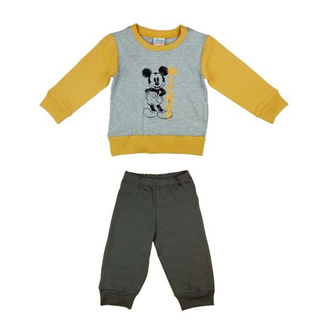 Kétrészes kisfiú pizsama Mickey egér mintával szürke és sárga színben