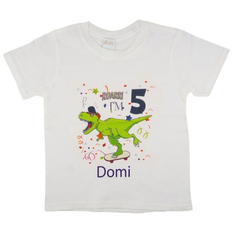"dinós" egyedi szülinapos póló választható számmal és névvel