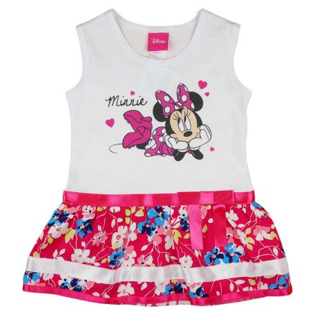 Ujjatlan kislány nyári ruha Minnie egér mintával fehér színben pink virágokkal