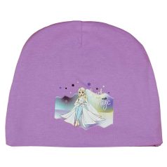 Vékony pamut kislány baba sapka Jégvarázs mintával lila színben