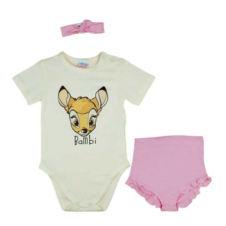 Rövidnadrágos kislány babaruha szett Bambi mintával natúr és rózsaszín színben