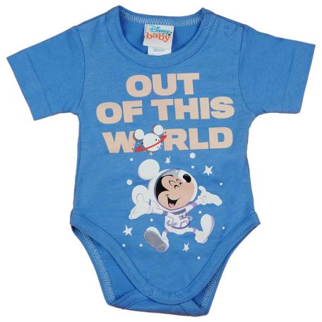 Rövid ujjú űrhajós baba body Mickey egér mintával kék színben