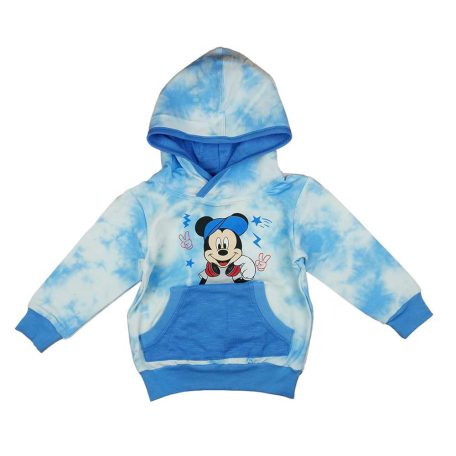 Kapucnis kisfiú pulóver batikolt Mickey egér mintával kék színben