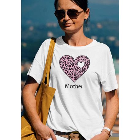 Anyák napi póló szív mintával, Mother felirattal