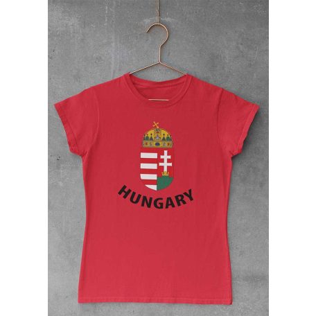 Rövid ujjú női póló magyar címerrel és Hungary felirattal